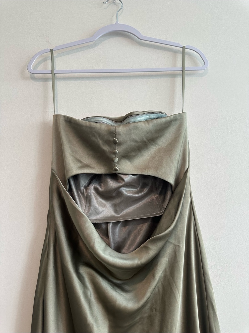Revelry Satin Leo Dress in Silver Sage Sz 8 - Picture 7 of 14